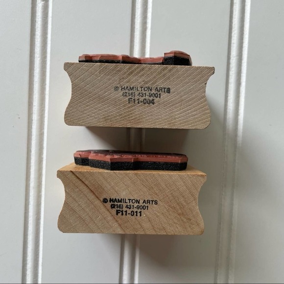 Vintage Wood Block Rubber Stamp Hamilton Arts Teddy Bear Car Rodeo Lasso Set - Picture 3 of 7